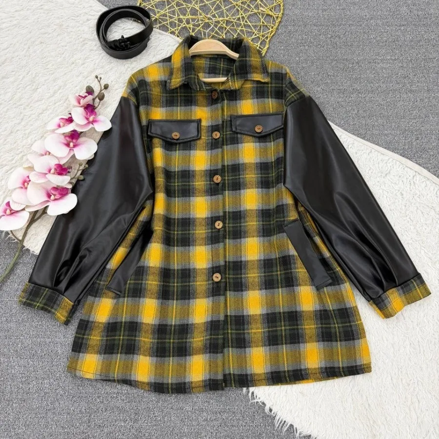 پالتو اطلس آستین چرم