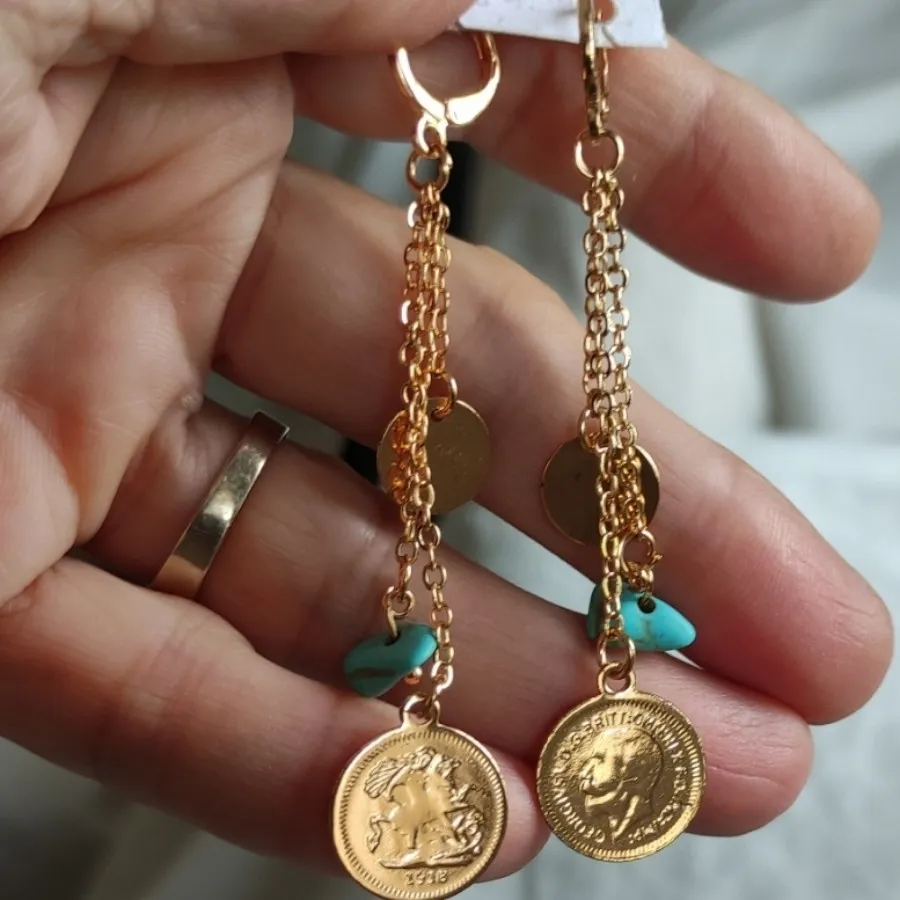 گوشواره آویز،سکه فیروزه و