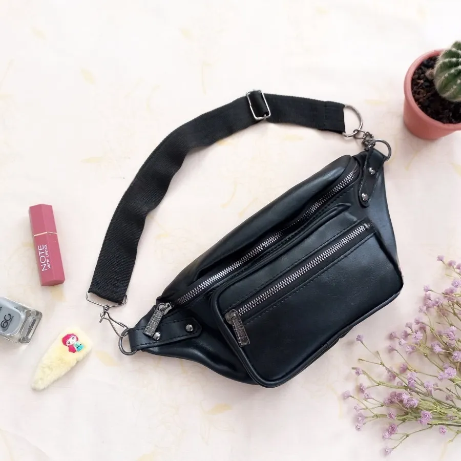 کیف کمری مشکی چرم مصنوعی