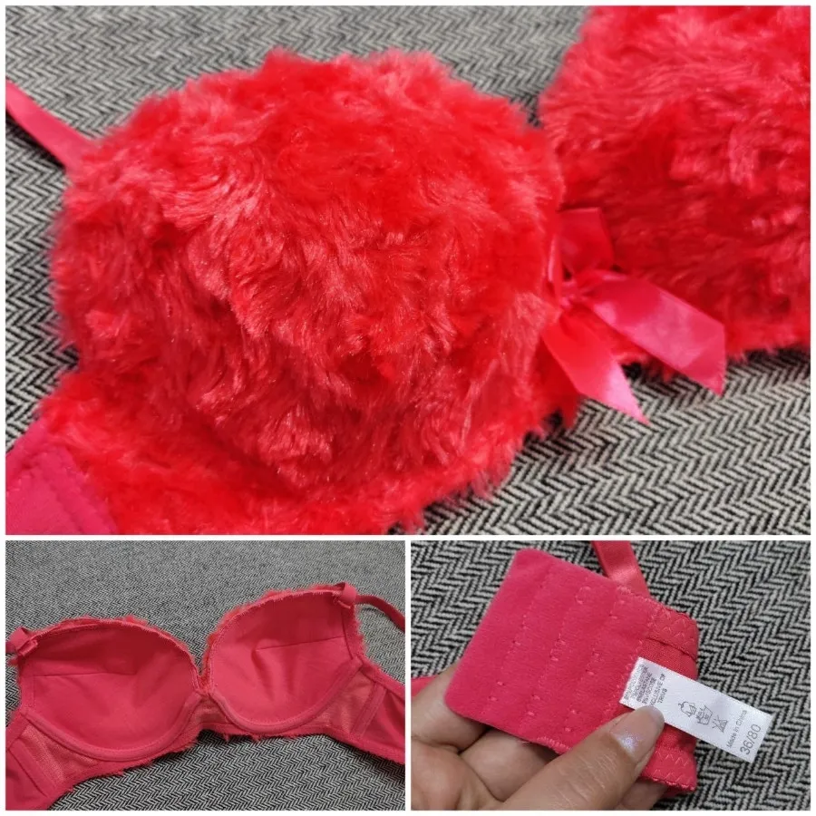 سوتین خز قرمز گوجه ای