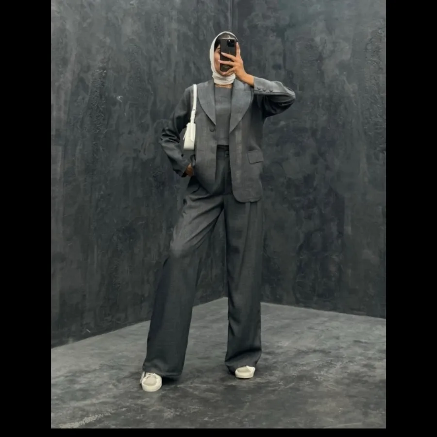 ست طوسی نخی سه تکه کت