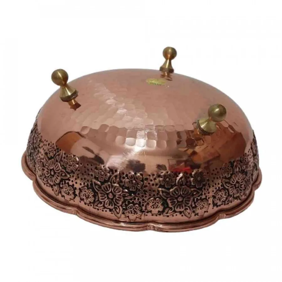 کاسه پایه دار مسی قلم زنی