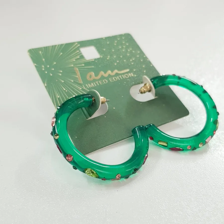 گوشواره حلقه ای نگین رنگی