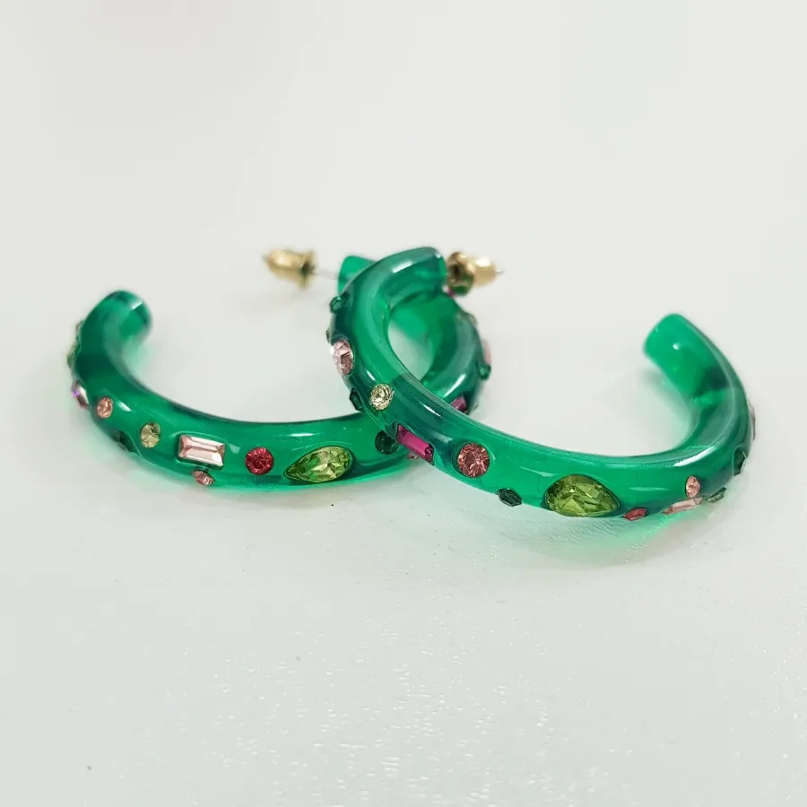 گوشواره حلقه ای نگین رنگی