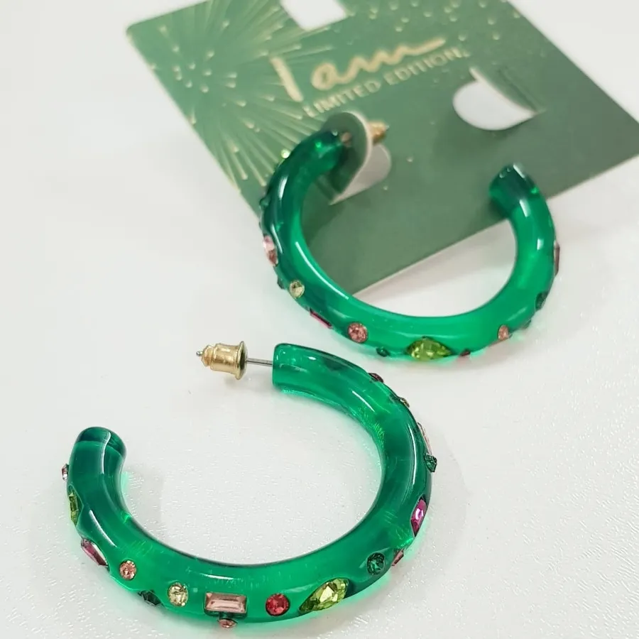 گوشواره حلقه ای نگین رنگی