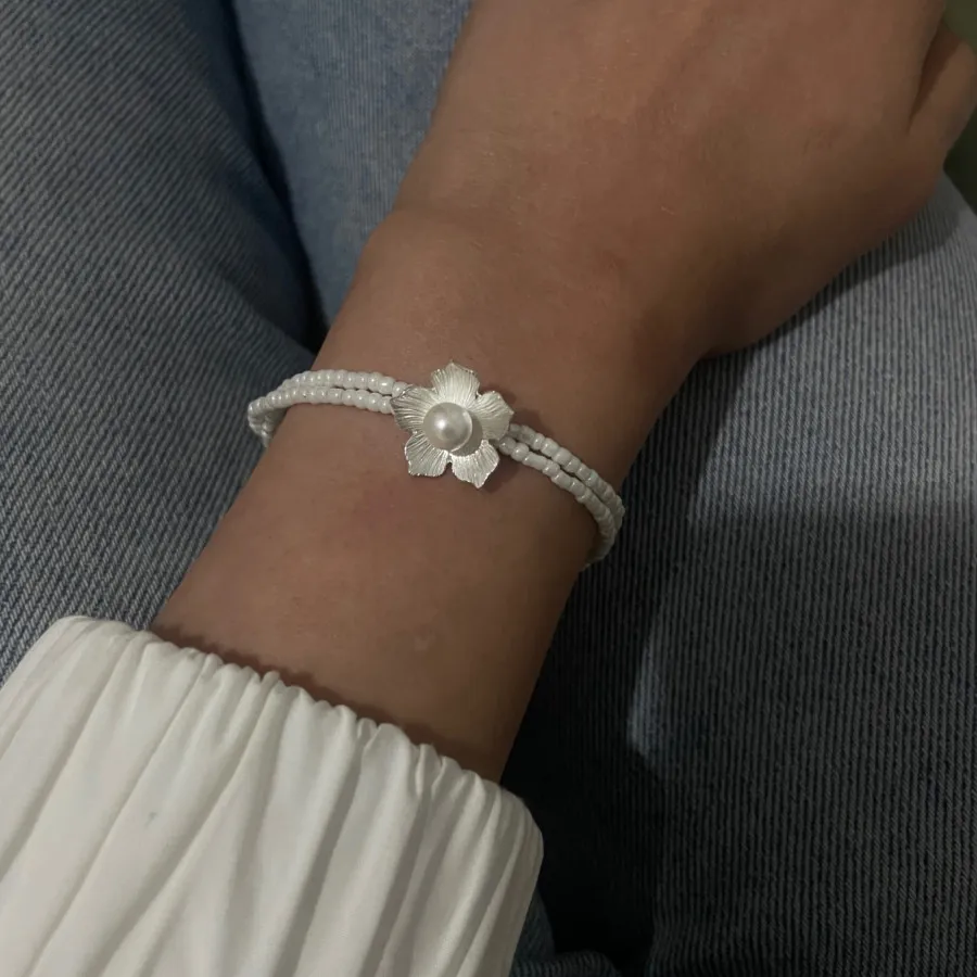 دستبند و گردنبند نقره گل