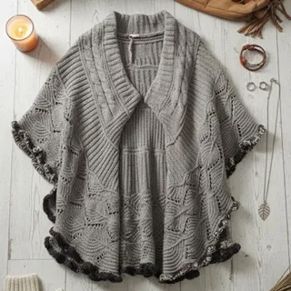 شنل/پانچوی بافتنی خاکستری