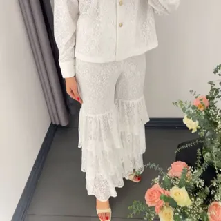 ست بلوز شلوار دانتل سفید