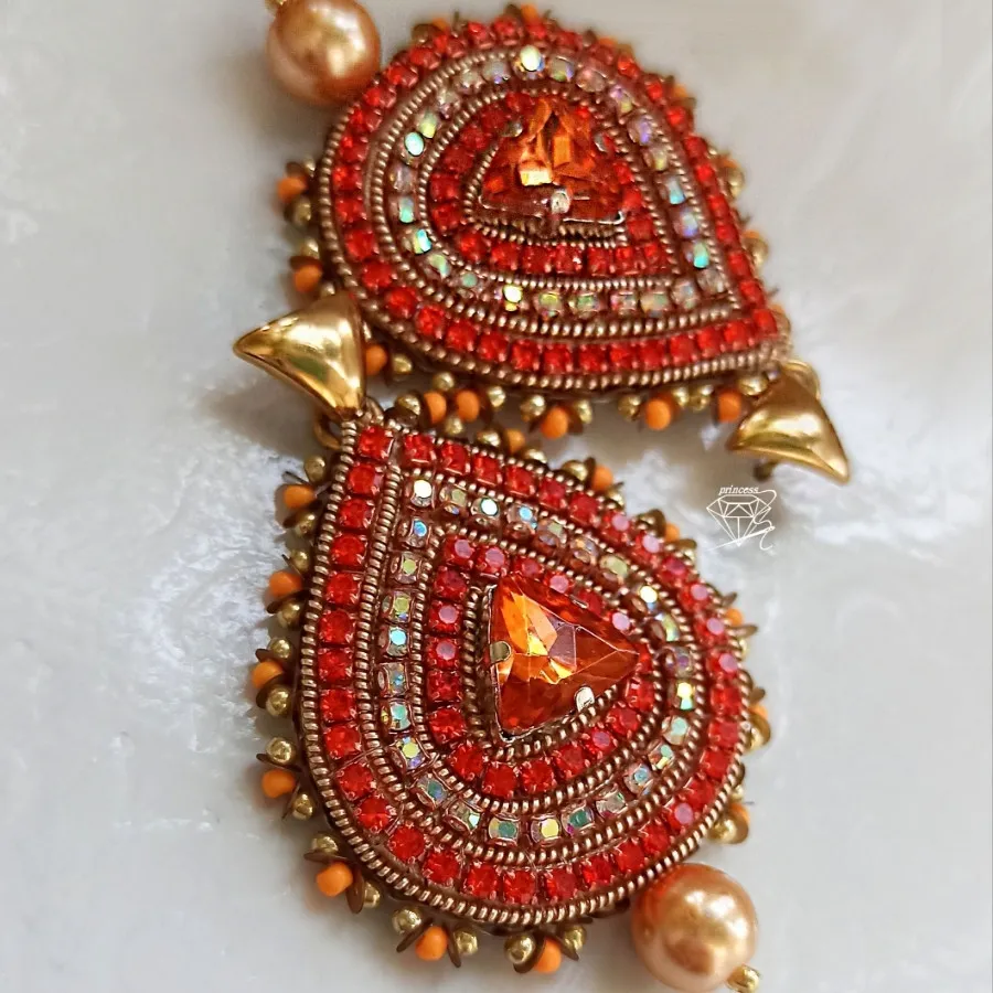 گوشواره جواهردوزی نارنجی