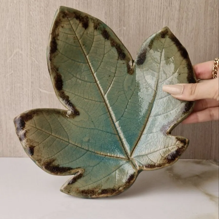 بشقاب برگ پاییزی سفالی