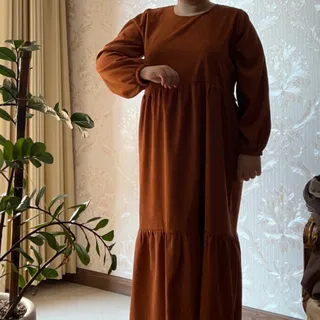 پیراهن پاییزه مخمل کبریتی