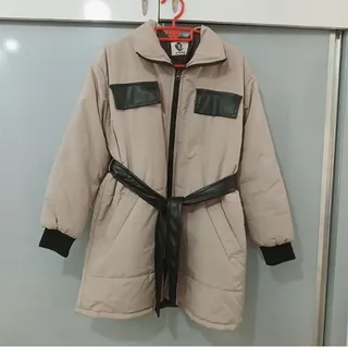 کاپشن طوسی کمربند چرم