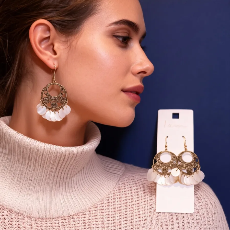 گوشواره قلم زنی و صدف