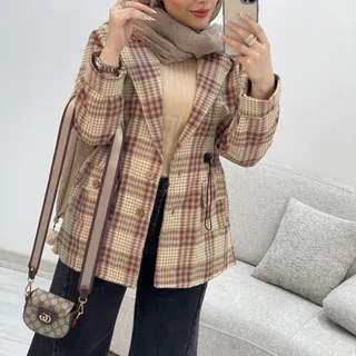 پالتو چهارخونه یقه انگلیس