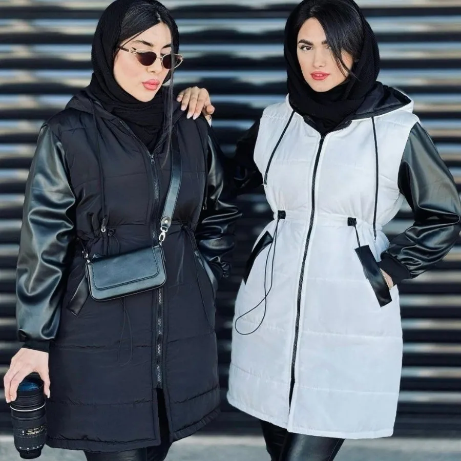 کاپشن آستین چرم