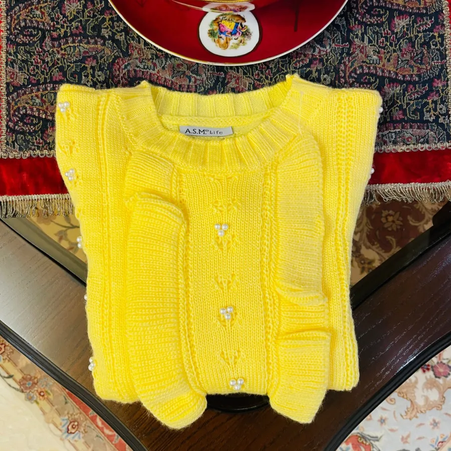 بافتنی زرد مرواریدی ترک