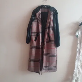 پالتو پشمی آستین چرم