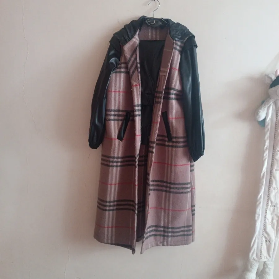 پالتو پشمی آستین چرم