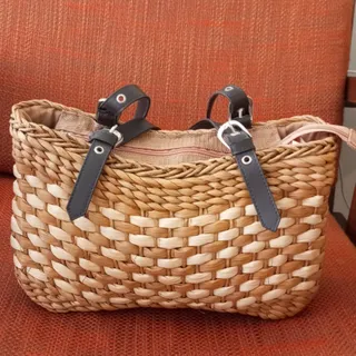 کیف حصیری بند چرمی