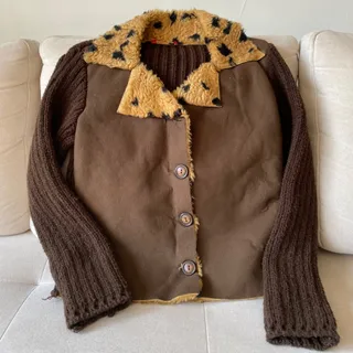 کت قهوه ای بافت و جیر خاص