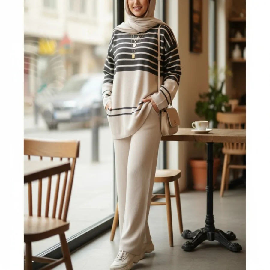 ست بافت زنانه مدل خطی