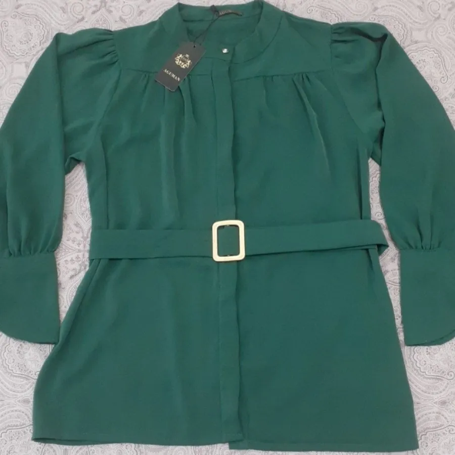 شومیز بلند رسمی سبز زمردی