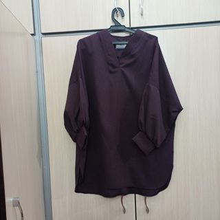 مانتو آستین پفی بادمجانی