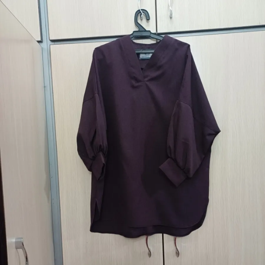 مانتو آستین پفی بادمجانی