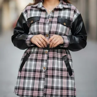 پالتو اطلس آستین چرم