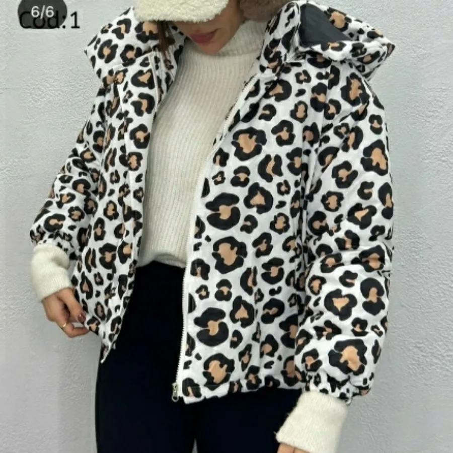 کاپشن پلنگی سفید قهوه ای