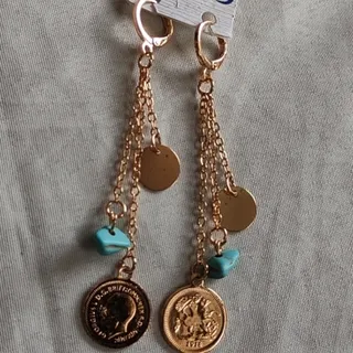 گوشواره آویز،سکه فیروزه و