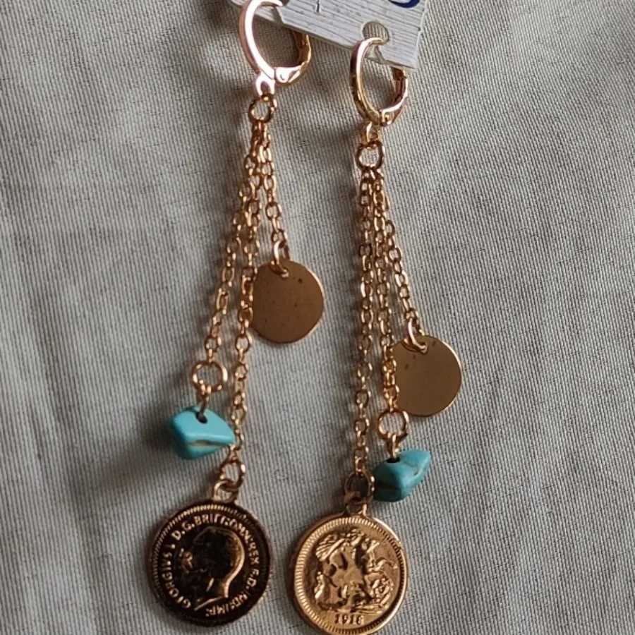 گوشواره آویز،سکه فیروزه و