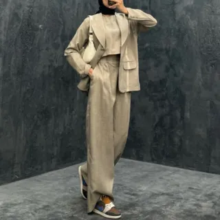 ست طوسی نخی سه تکه کت