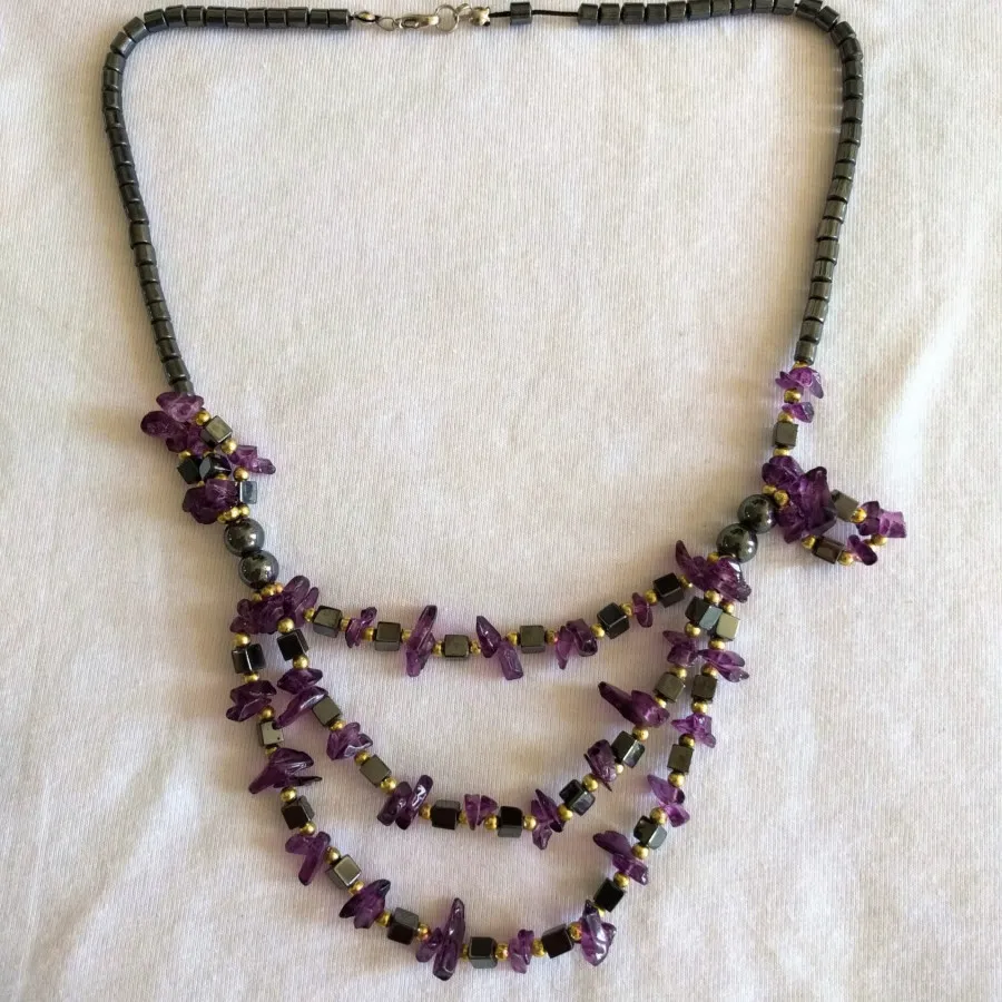 گردنبند آمیتیست 3 ردیفه