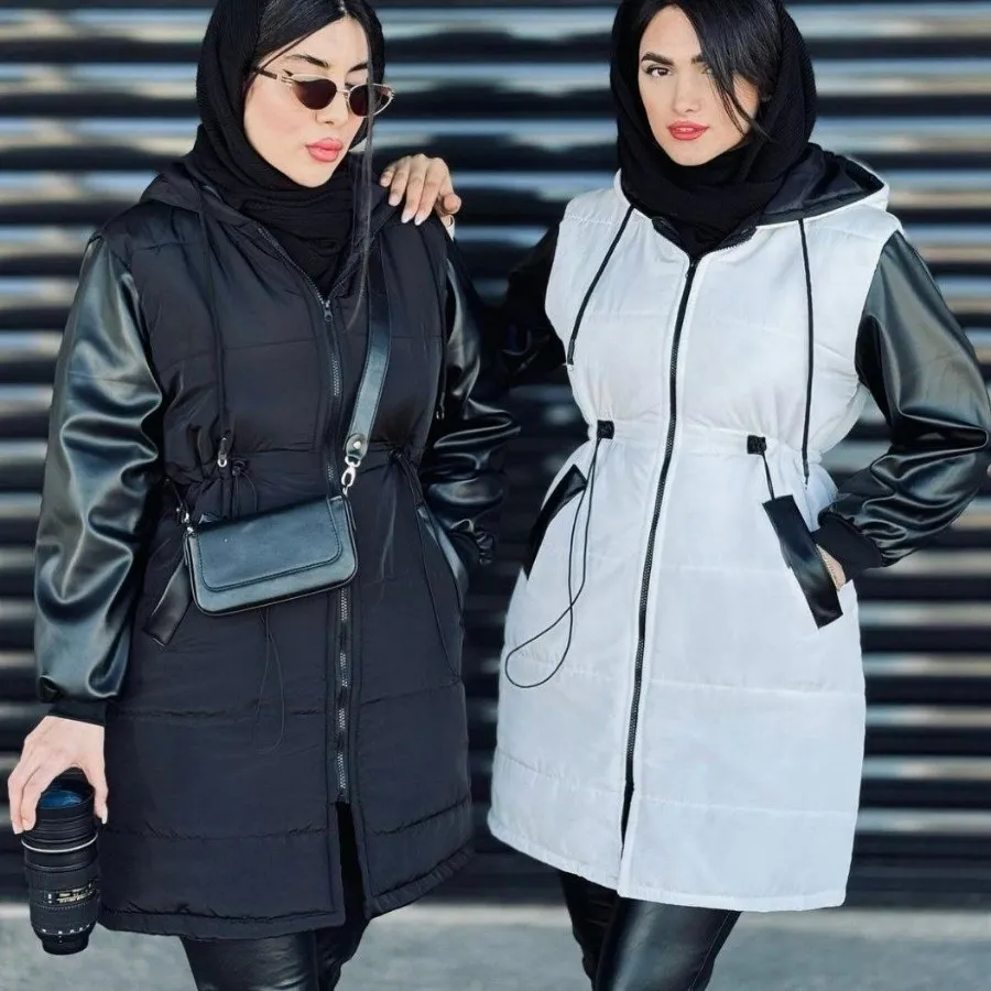 کاپشن آستین چرم