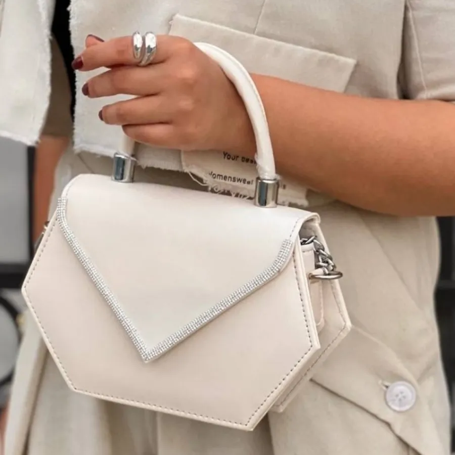 کیف شیری رنگ نگین دار