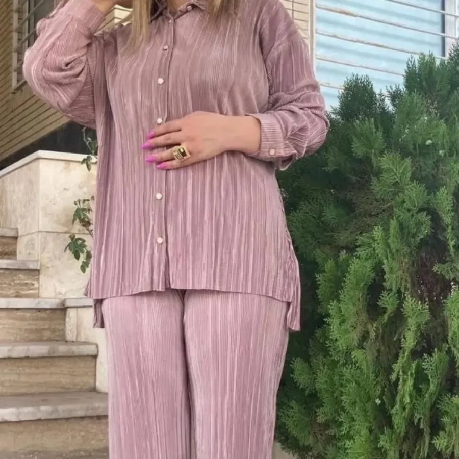 شومیز شلوار ساتن پلیسه