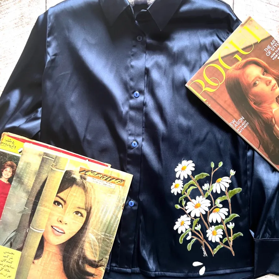 شومیز سرمه ای ساتن