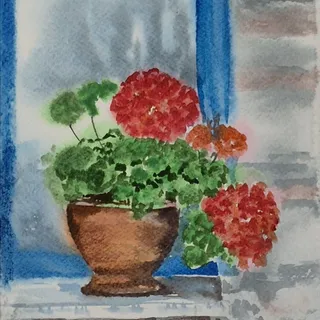 نقاشی گلدان شمعدانی