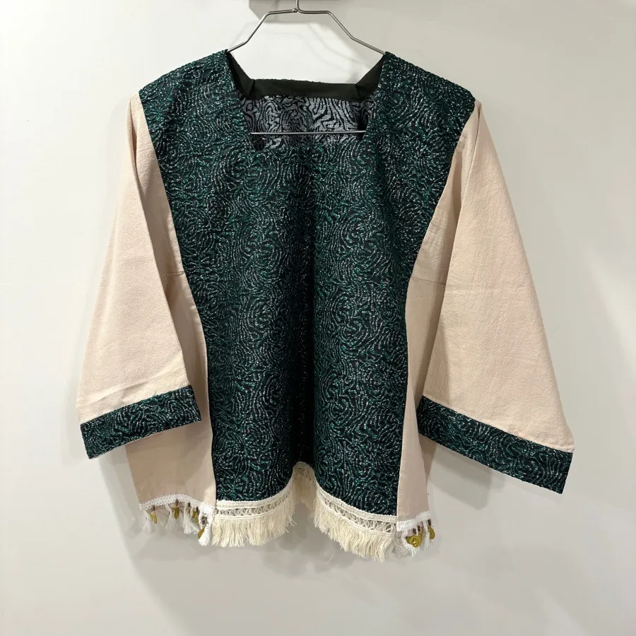 بلوز سبز و کرم