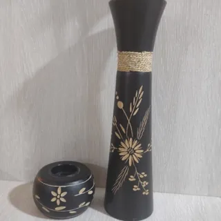 گلدان و جاشمعی چوبی