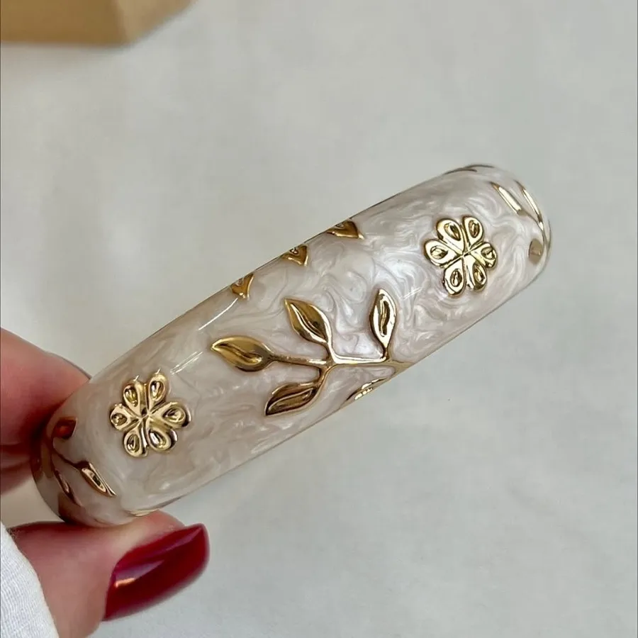 بنگل میناکاری صدفی گلدار