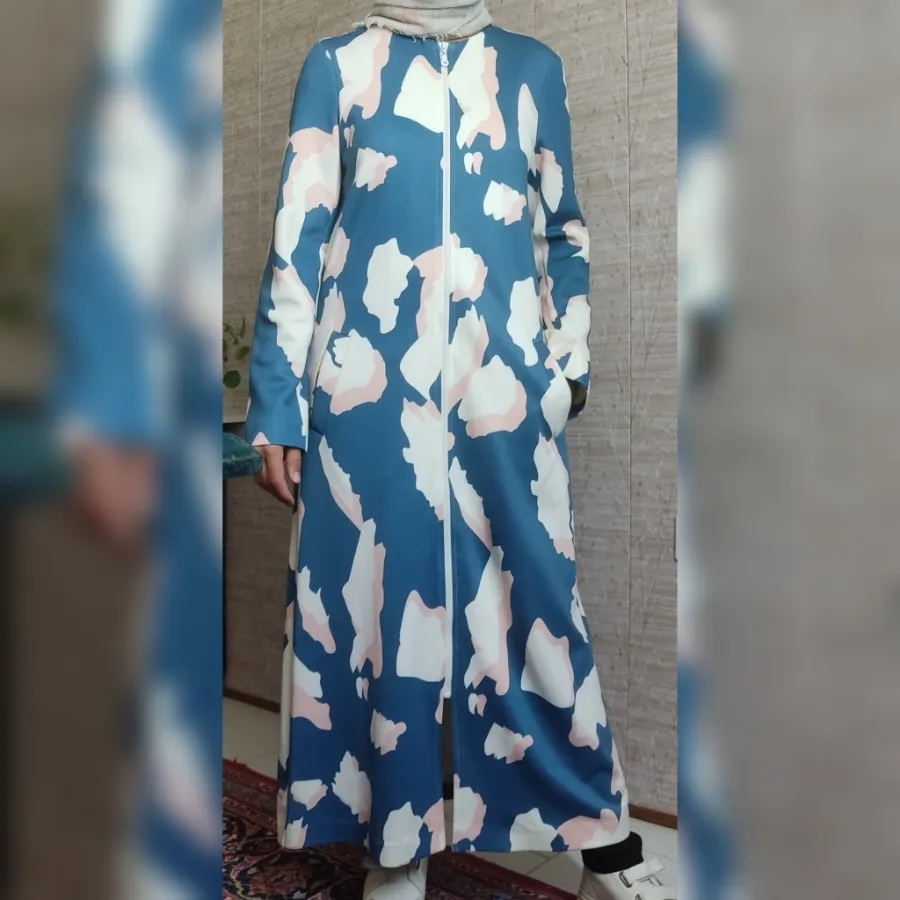 مانتو آبی سفید صورتی