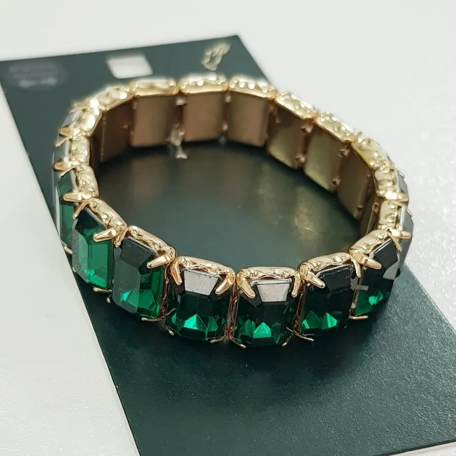 دستبند طلایی کریستال سبز