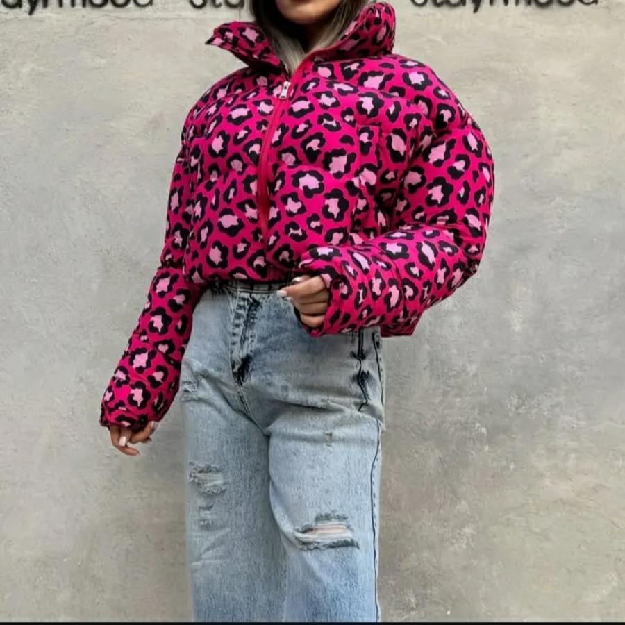 کاپشن پلنگی سرخابی زنانه