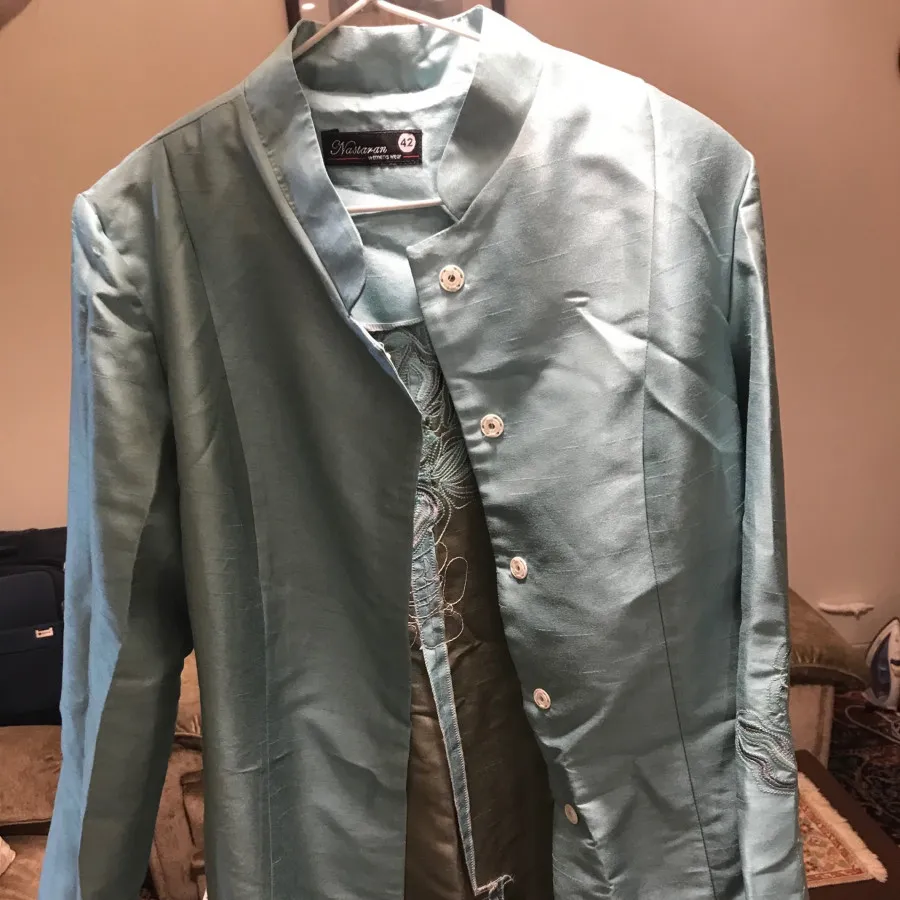 مانتو ابریشمی آبی درباری