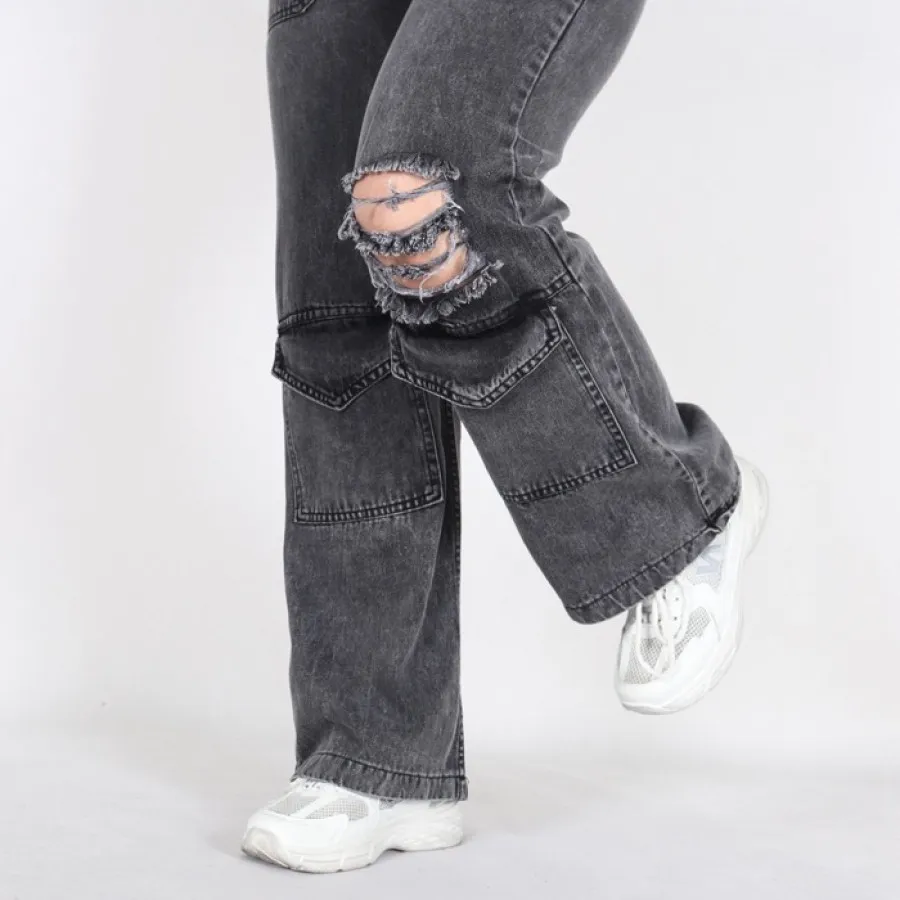 شلوار جین زغالی زاپ دار