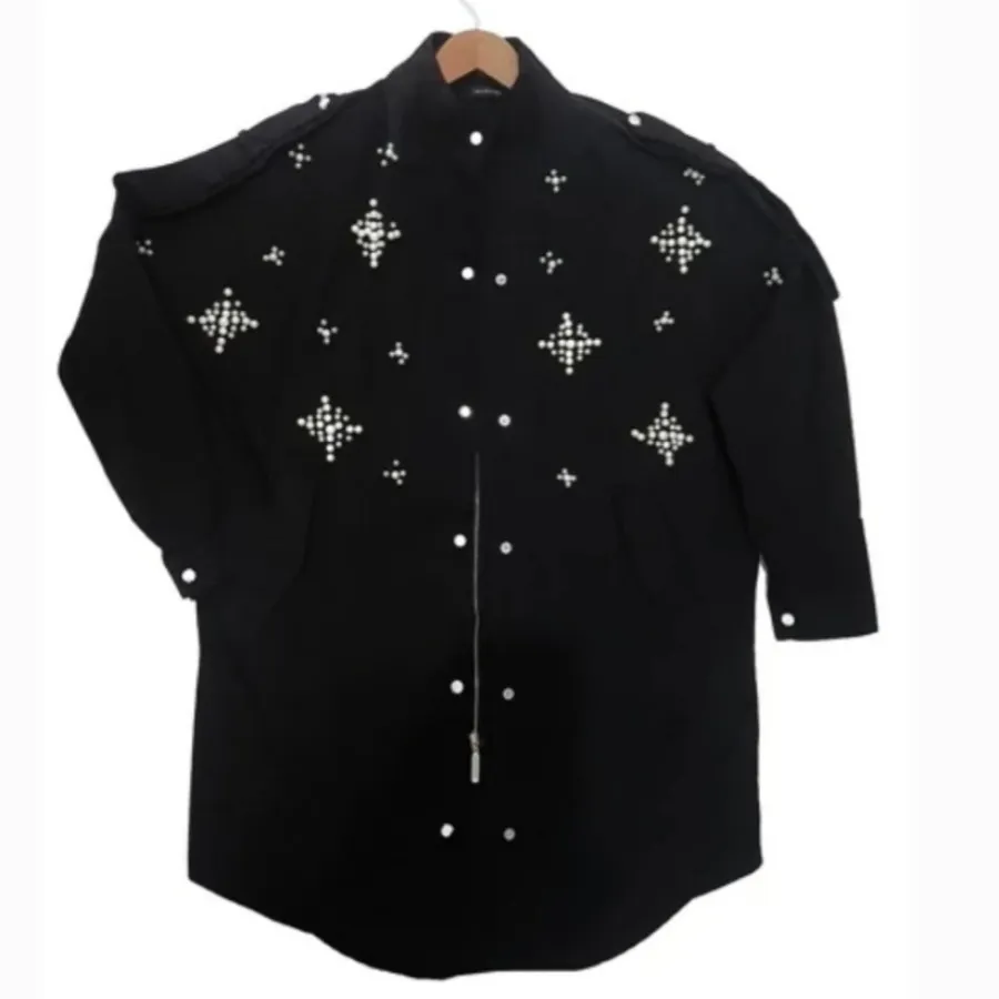 ترنچ کت مرواریدی کاپشن مش