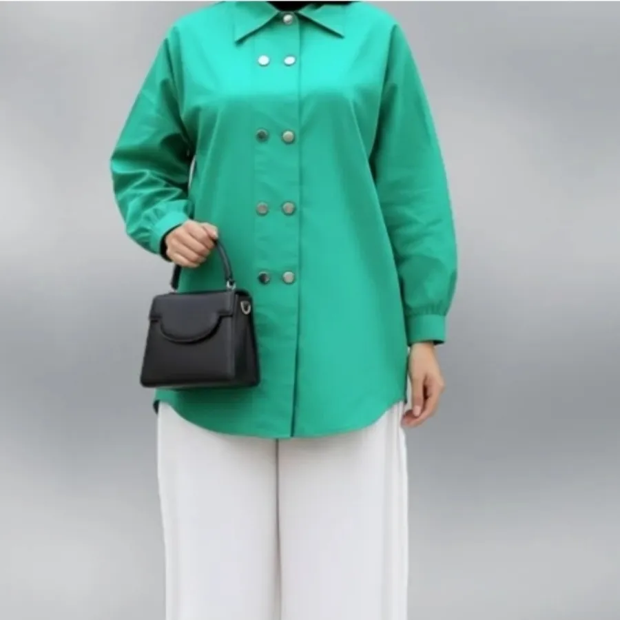 شومیز سبزکت کتان لینن فری