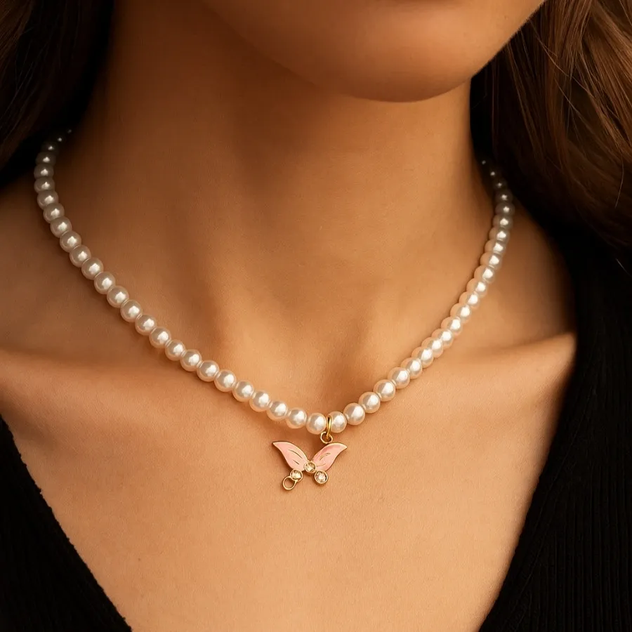 گردنبند مرواریدی پلاک دار